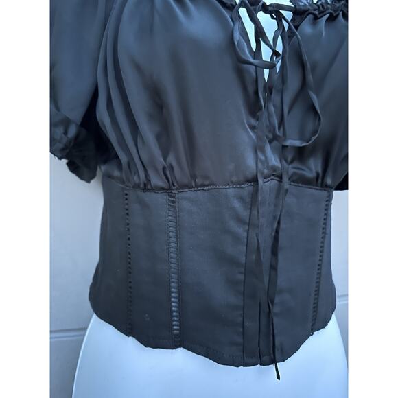 Bebe Black Silk Linen Corset Top Off The Shoulder Y2K Milkmaid Coquette Sz 4 - Picture 7 of 15